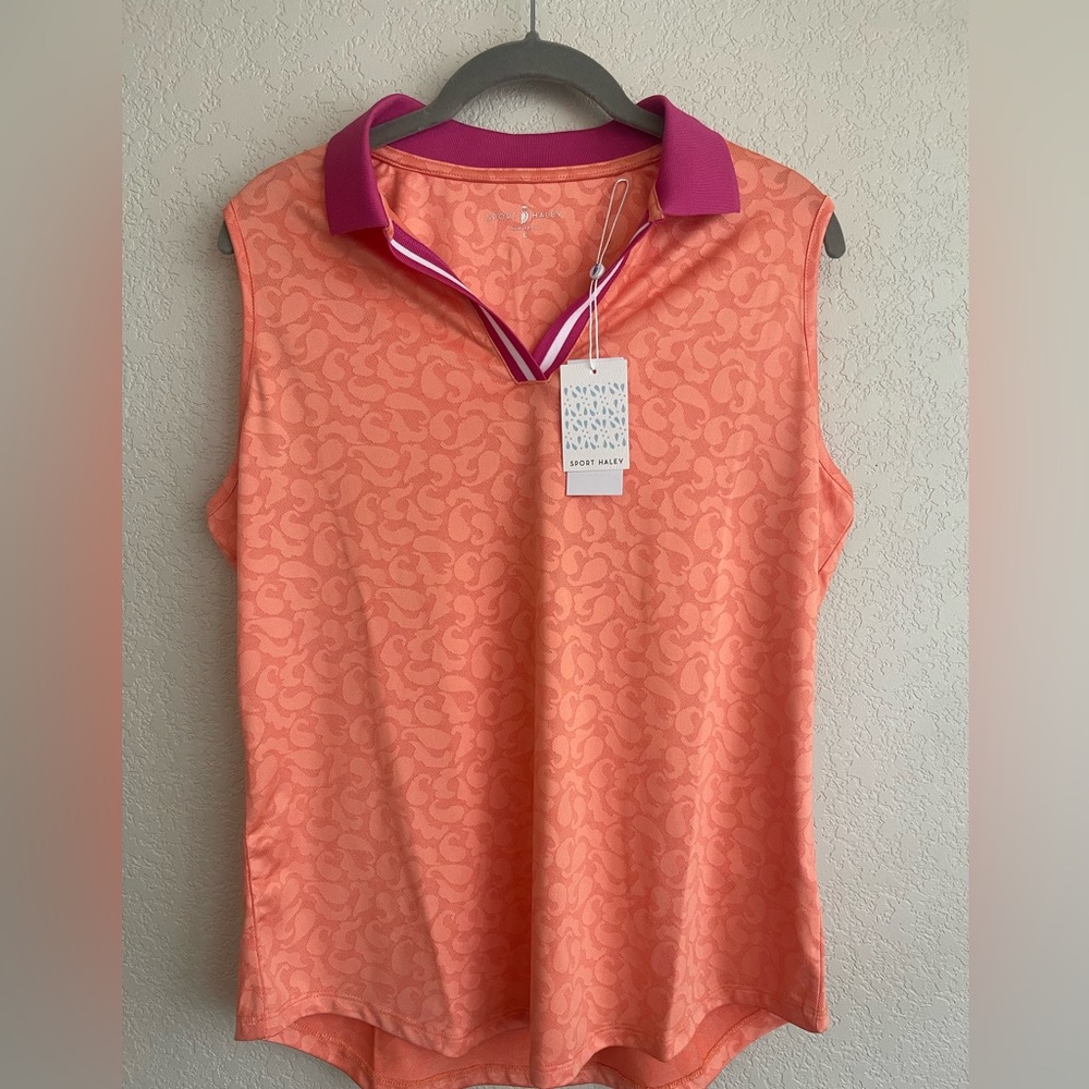 Sport Haley Lorna Jacquard Print Sleeveless Polo Top